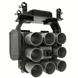 FlySpark 8-Tube Drone Tear Gas Launcher, Less-Lethal Police Drone Payload | 38mm, 8 Cartridges, Electric Firing, 800m PWM Release, DC 12–28V & 3.85kg Quick-Release Mount