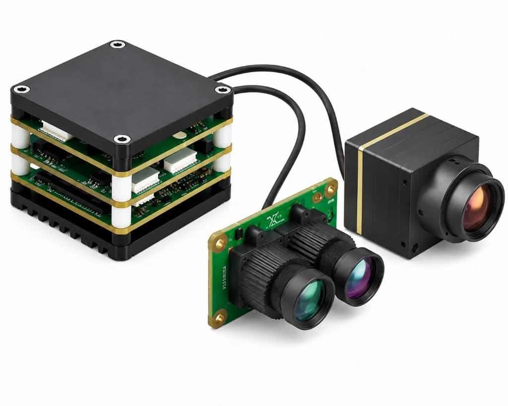 FlySpark AI Vision FlyCube DT - DualView Thermal AI Visual Tracking Module | Dual Visible Camera + 384 Thermal | 1.2km Recognition