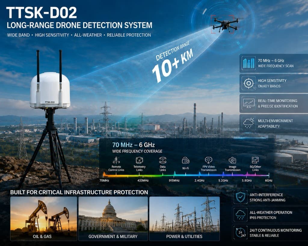 FlySpark Fixed UAV Detection & Defense Equipment | 70MHz–6GHz Full-Band Drone Detection and RF Mitigation System