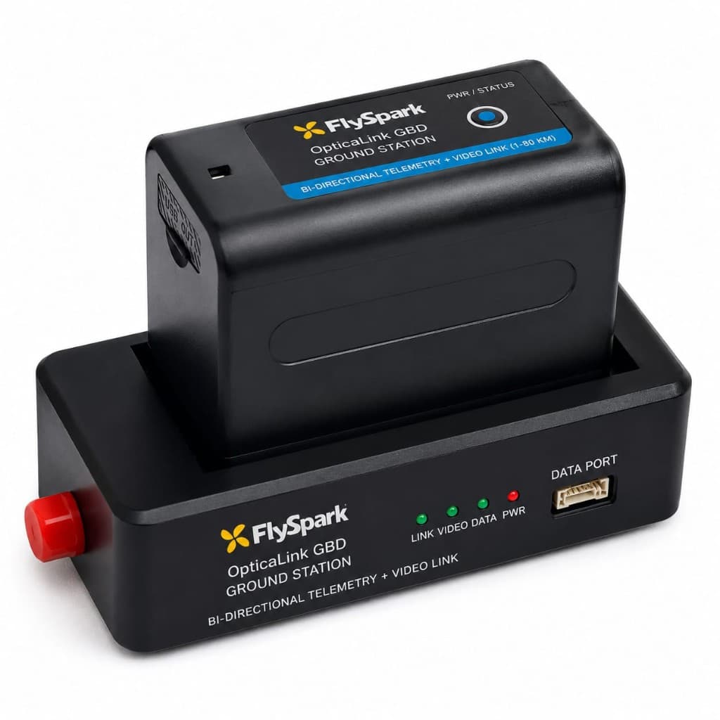 FlySpark OpticaLink GBD Drone Fiber Ground Station MAX – Bi-Directional Telemetry + Video Link (1–80 km)