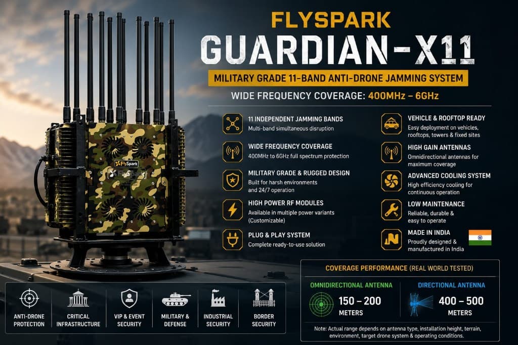 FlySpark Guardian-X11 Military Grade 11-Band Anti-Drone Jamming System (400MHz–6GHz)